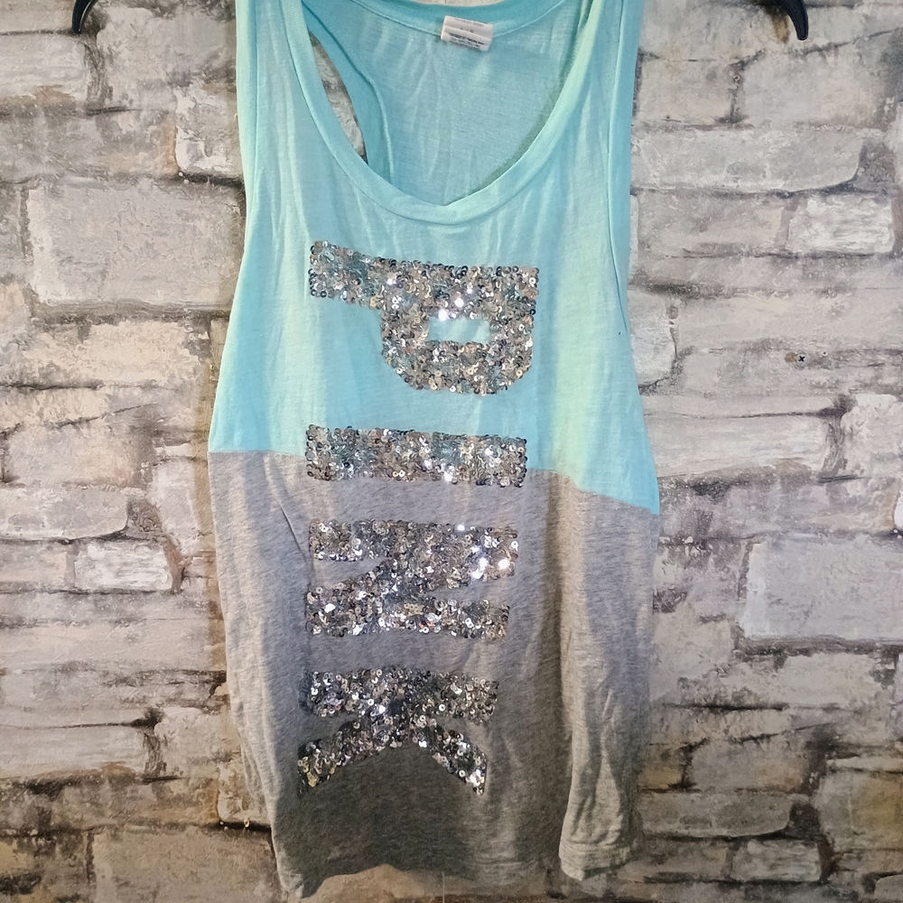 Sequin Embellished Tank Top - Blue and Gray